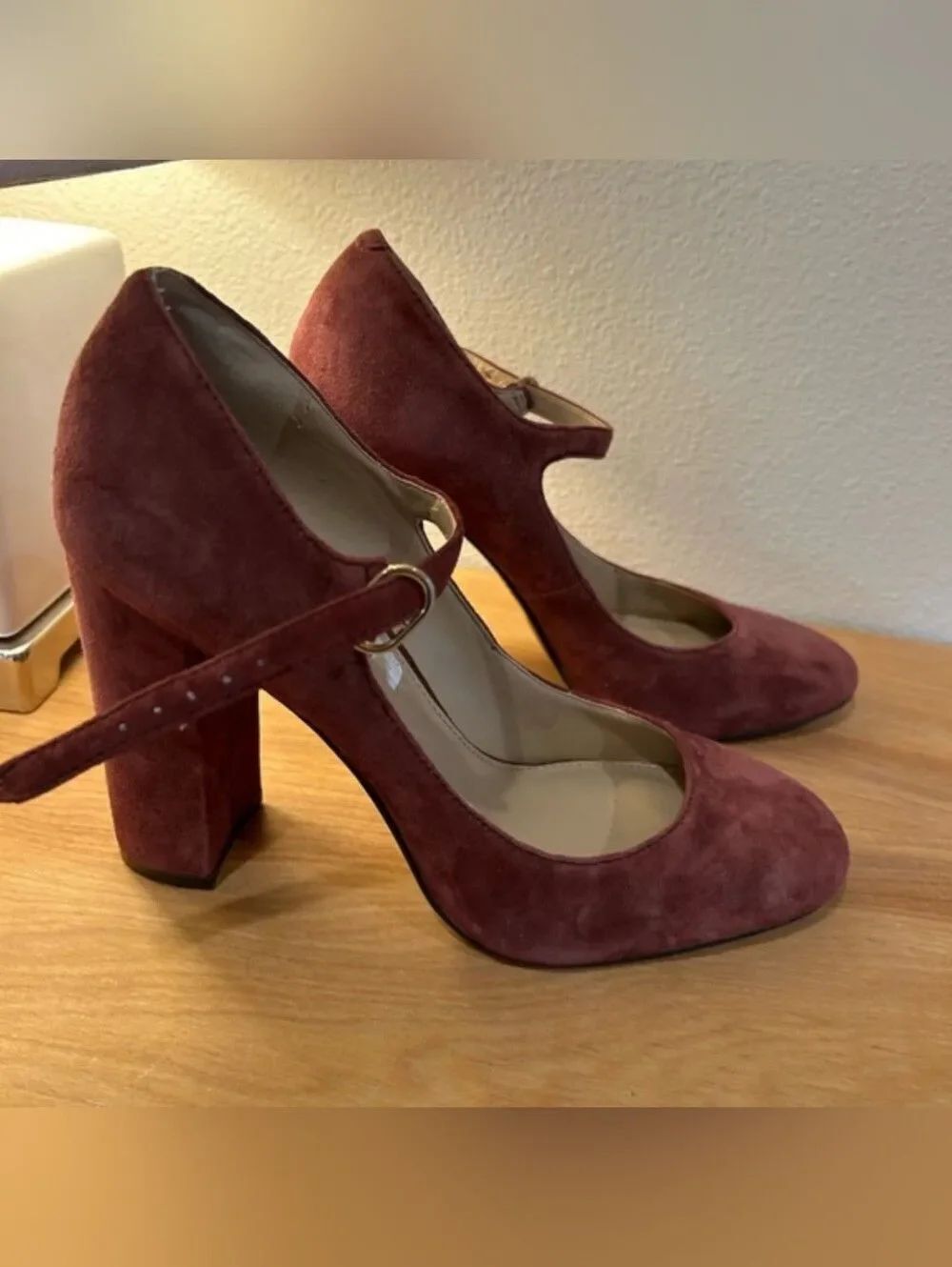 Vince Camuto Women’s Mary Jane Block Heel Pumps - Burgundy Suede